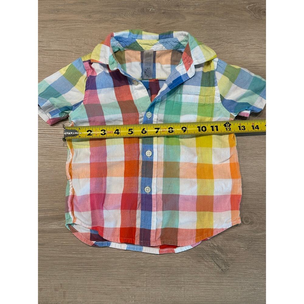 Toddler Rainbow Plaid Button Up Shirt Primary Short Sleeve Pocket Top Size 3 - Picture 6 of 6
